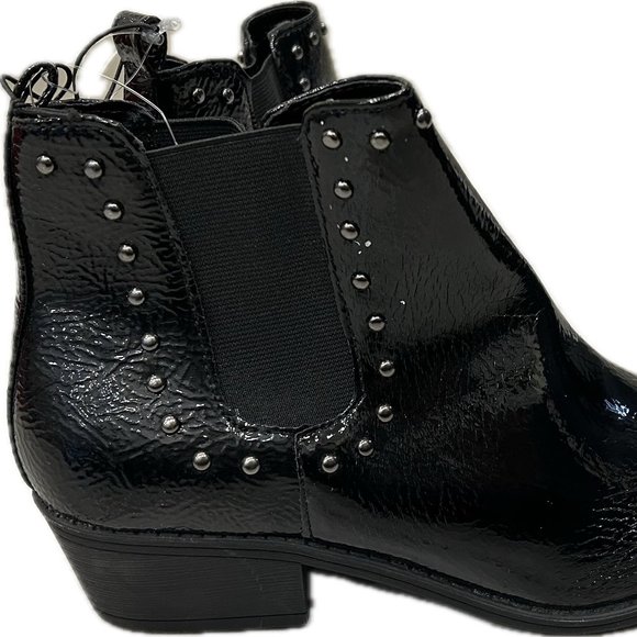 US7 George Blank Shine Leather, Pull-On Studded Ankle Boot NEW, 1in Block Heel - Picture 5 of 7